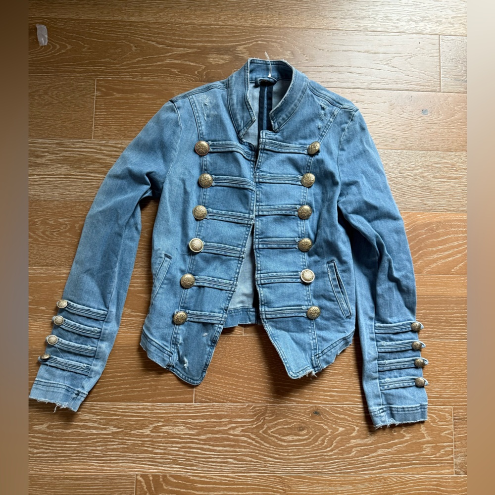 Free People military Jean Jacket with Gold Buttons size small